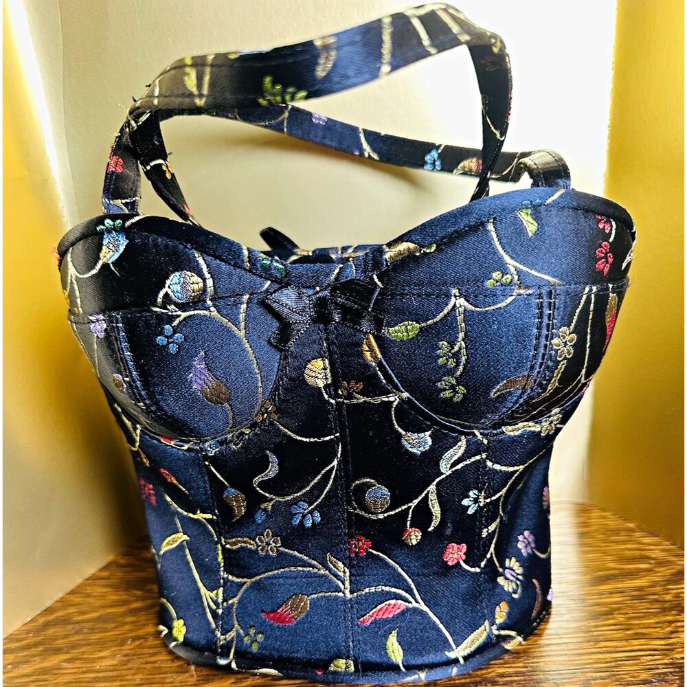 Black Floral Corset-Shaped Top Handle Handbag Small Zip Closure Lace Bow Y2K